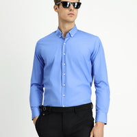 Aqua Mavisi Uzun Kol Slim Fit Dar Kesim Non Iron Ütü Gerektirmeyen Pamuklu Düğmeli Yaka Gömlek