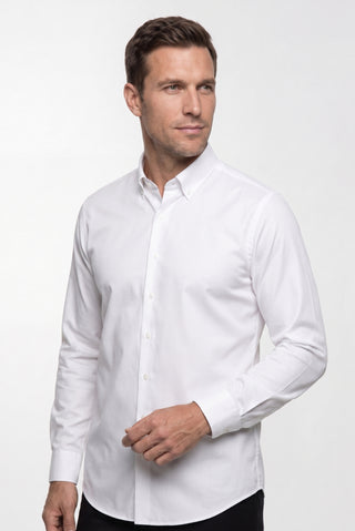 Beyaz Uzun Kol Slim Fit Düğmeli Yaka Pamuklu Non Iron Ütü Gerektirmeyen Gömlek