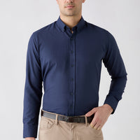 Dark Navy Long Sleeve Slim Fit Button-Down Collar Cotton Easy Iron 4-Season Oxford Shirt