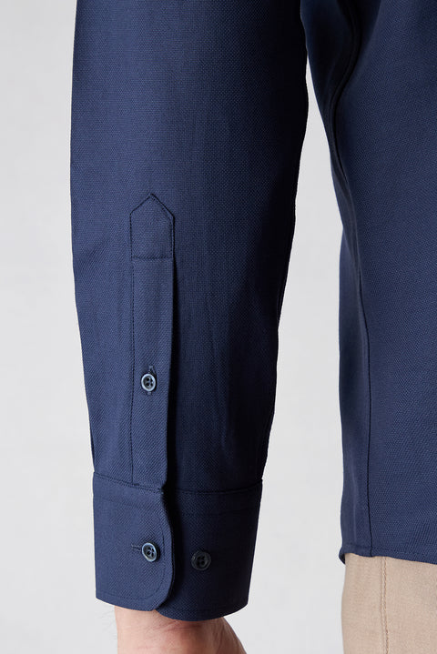Dark Navy Long Sleeve Slim Fit Button-Down Collar Cotton Easy Iron 4-Season Oxford Shirt