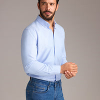Açık Mavi Uzun Kol Slim Fit Düğmeli Yaka Oxford Pamuklu Kolay Ütülenebilir Gömlek