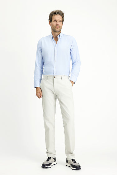 Açık Mavi Uzun Kol Slim Fit Düğmeli Yaka Pamuklu Kolay Ütülenebilir 4 Mevsim Oxford Gömlek