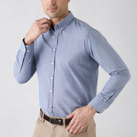 Dark Blue Long Sleeve Slim Fit Button-Down Collar Cotton Easy Iron 4 Season Oxford Shirt