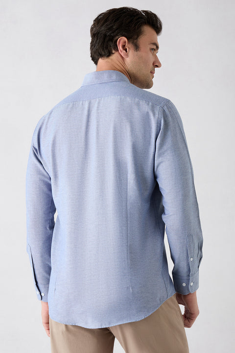 Dark Blue Long Sleeve Slim Fit Button-Down Collar Cotton Easy Iron 4 Season Oxford Shirt