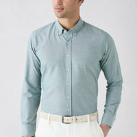 Mint Green Long Sleeve Slim Fit Button-Down Collar Cotton Easy Iron 4-Season Oxford Shirt