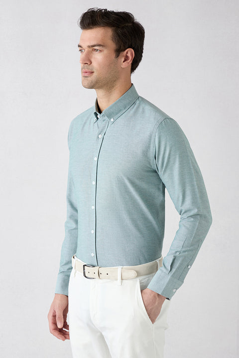 Mint Green Long Sleeve Slim Fit Button-Down Collar Cotton Easy Iron 4-Season Oxford Shirt