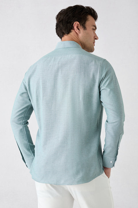 Mint Green Long Sleeve Slim Fit Button-Down Collar Cotton Easy Iron 4-Season Oxford Shirt