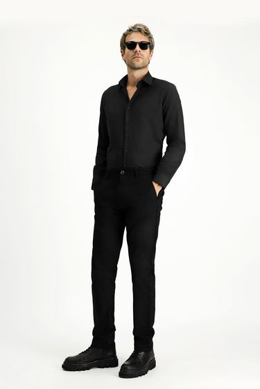 Siyah Uzun Kol Slim Fit Klasik Yaka Pamuklu Kolay Ütülenebilir 4 Mevsim Oxford Gömlek