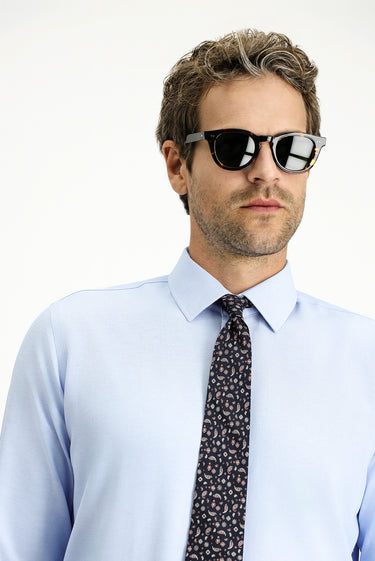 Açık Mavi Uzun Kol Slim Fit Klasik Yaka Pamuklu Kolay Ütülenebilir 4 Mevsim Oxford Gömlek