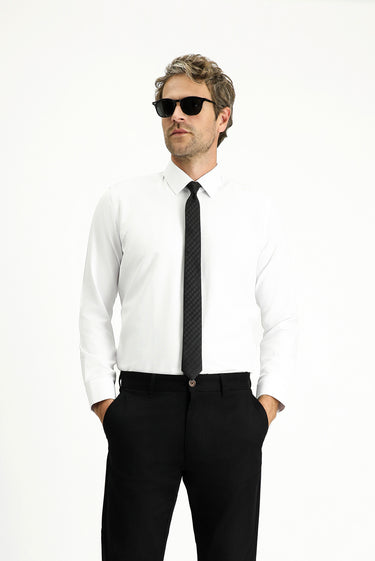 Beyaz Uzun Kol Slim Fit Klasik Yaka Pamuklu Kolay Ütülenebilir 4 Mevsim Oxford Gömlek