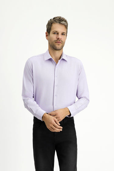 Lila Uzun Kol Slim Fit Klasik Yaka Pamuklu Kolay Ütülenebilir 4 Mevsim Oxford Gömlek