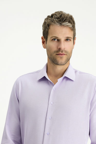 Lila Uzun Kol Slim Fit Klasik Yaka Pamuklu Kolay Ütülenebilir 4 Mevsim Oxford Gömlek