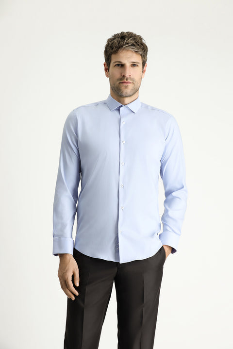 Açık Mavi Techno-Line Uzun Kol Slim Fit Dar Kesim Klasik Gömlek