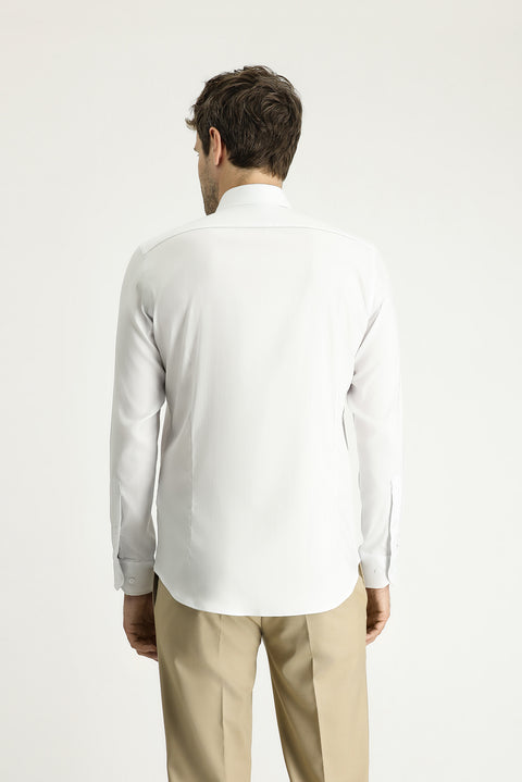 Beyaz Techno-Line Uzun Kol Slim Fit Dar Kesim Klasik Gömlek
