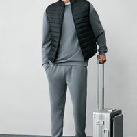 Black Stand-Up Collar Zip-Up Quilted Sports Padded Vest