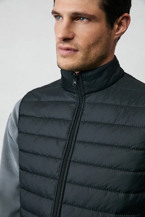 Black Stand-Up Collar Zip-Up Quilted Sports Padded Vest