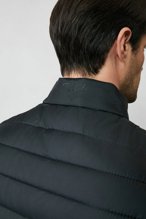 Black Stand-Up Collar Zip-Up Quilted Sports Padded Vest