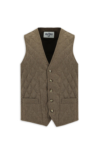 Koyu Kahve Slim Fit Dar Kesim Desenli Yünlü Yelek