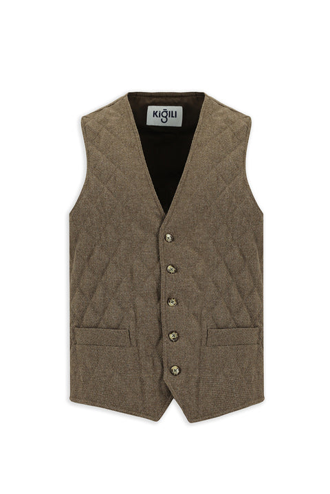 Koyu Kahve Slim Fit Dar Kesim Desenli Yünlü Yelek