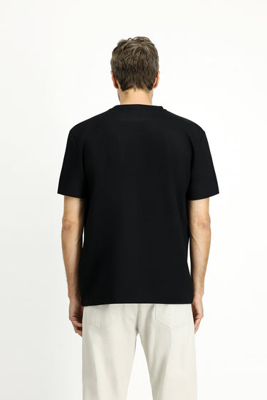 Siyah Bisiklet Yaka Oversize Likralı Baskılı Tişört