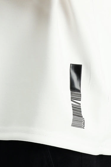 Beyaz Bisiklet Yaka Oversize Likralı Baskılı Tişört