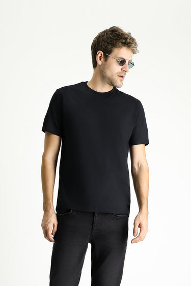 Siyah Bisiklet Yaka Regular Fit Süprem Pamuk Tişört