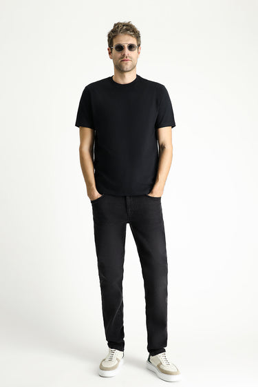 Siyah Bisiklet Yaka Regular Fit Süprem Pamuk Tişört