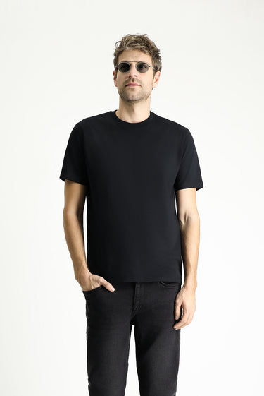 Siyah Bisiklet Yaka Regular Fit Süprem Pamuk Tişört