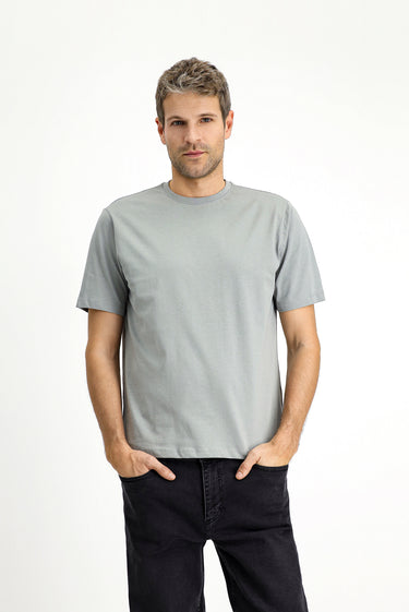 Açık Gri Melanj Bisiklet Yaka Regular Fit Süprem Pamuk Tişört