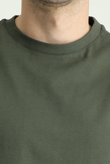 Orta Haki Bisiklet Yaka Regular Fit Süprem Pamuk Tişört