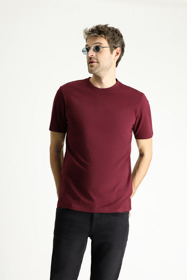 Koyu Bordo Bisiklet Yaka Regular Fit Süprem Pamuk Tişört