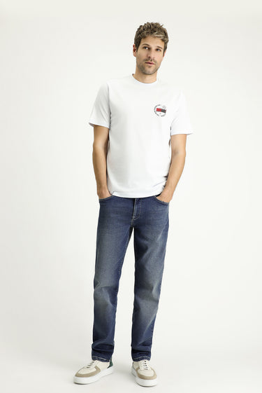 Beyaz Bisiklet Yaka Regular Fit Baskılı Süprem Pamuk Tişört