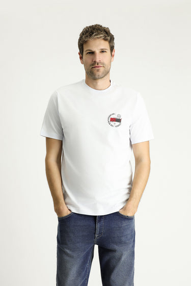 Beyaz Bisiklet Yaka Regular Fit Baskılı Süprem Pamuk Tişört