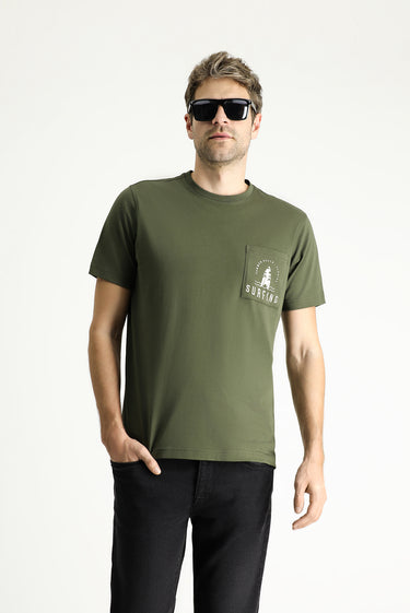 Orta Haki Bisiklet Yaka Regular Fit Baskılı Süprem Pamuk Tişört