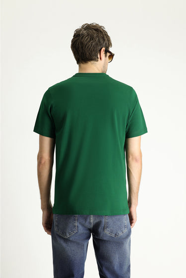 Koyu Yeşil Bisiklet Yaka Regular Fit Baskılı Süprem Pamuk Tişört