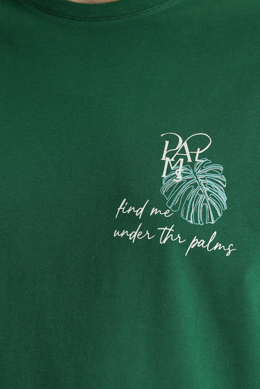 Koyu Yeşil Bisiklet Yaka Regular Fit Baskılı Süprem Pamuk Tişört