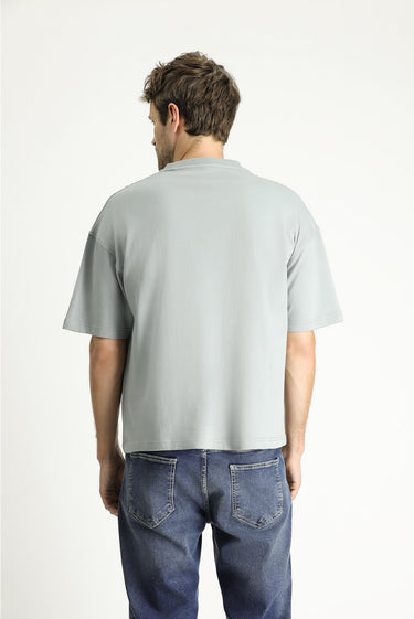 Orta Gri Bisiklet Yaka Oversize Baskılı Süprem Pamuk Tişört