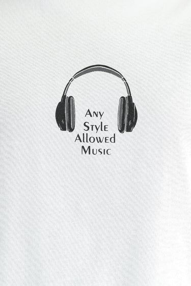 Beyaz Bisiklet Yaka Oversize Baskılı Süprem Pamuk Tişört