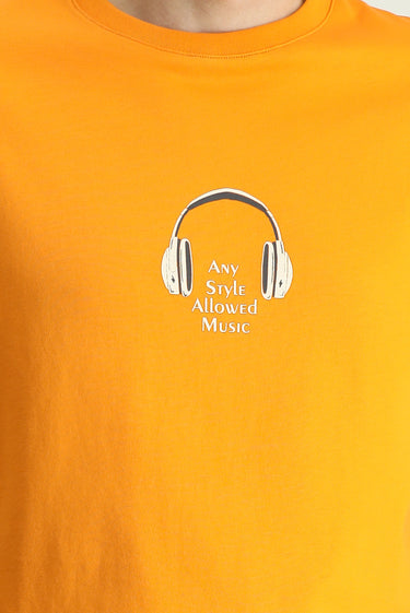 Orta Turuncu Bisiklet Yaka Oversize Baskılı Süprem Pamuk Tişört