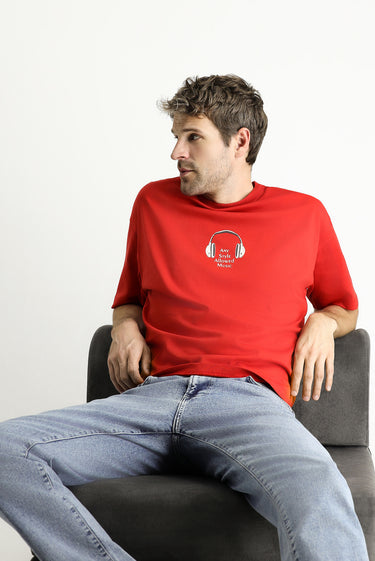 Bayrak Kırmızı Bisiklet Yaka Oversize Baskılı Süprem Pamuk Tişört