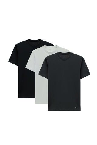 Siyah - Antrasit - Beyaz Bisiklet Yaka Regular Fit %100 Pamuk 3'lü Paket TiÅƶrt Seti