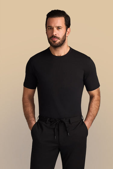 Siyah Bisiklet Yaka Slim Fit Dar Kesim Süprem Pamuk Tişört