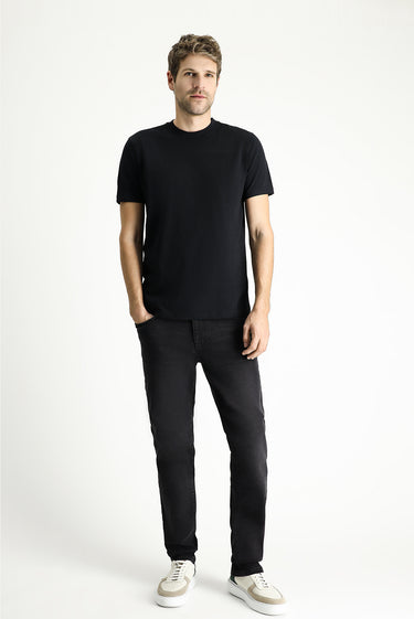 Siyah Bisiklet Yaka Slim Fit Dar Kesim Süprem Pamuk Tişört