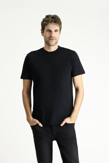 Siyah Bisiklet Yaka Slim Fit Dar Kesim Süprem Pamuk Tişört
