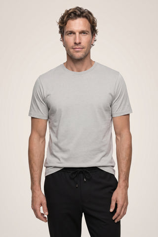 Açık Gri Melanj Bisiklet Yaka Slim Fit %100 Pamuk Tişört