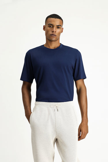 Orta Lacivert Bisiklet Yaka Slim Fit Dar Kesim Süprem Pamuk Tişört