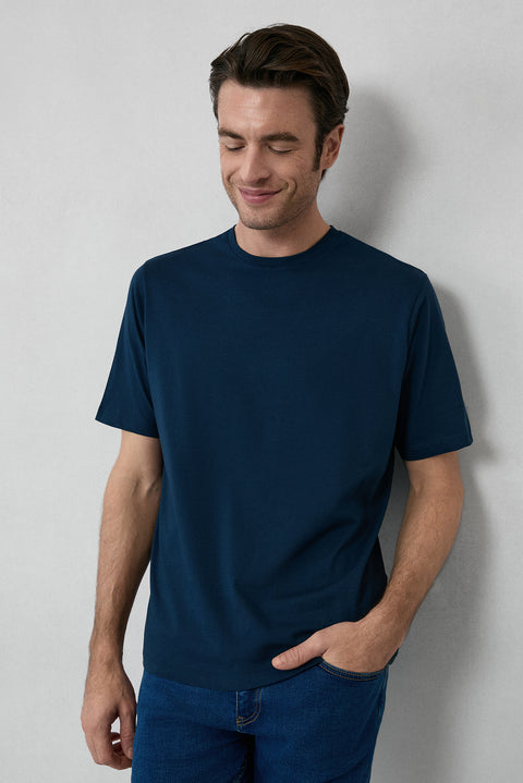 Medium Navy Crew Neck Slim Fit 100% Cotton T-shirt