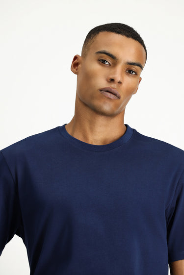Orta Lacivert Bisiklet Yaka Slim Fit Dar Kesim Süprem Pamuk Tişört