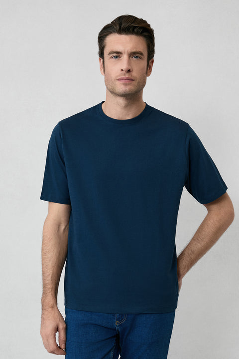Medium Navy Crew Neck Slim Fit 100% Cotton T-shirt