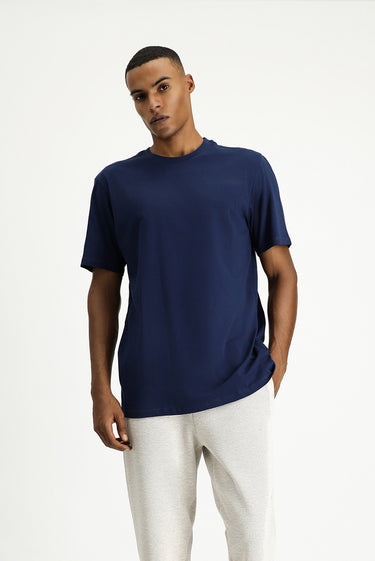 Orta Lacivert Bisiklet Yaka Slim Fit Dar Kesim Süprem Pamuk Tişört